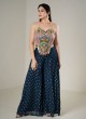 Dark Blue Embroidered Indowestern Palazzo Crop Top Set